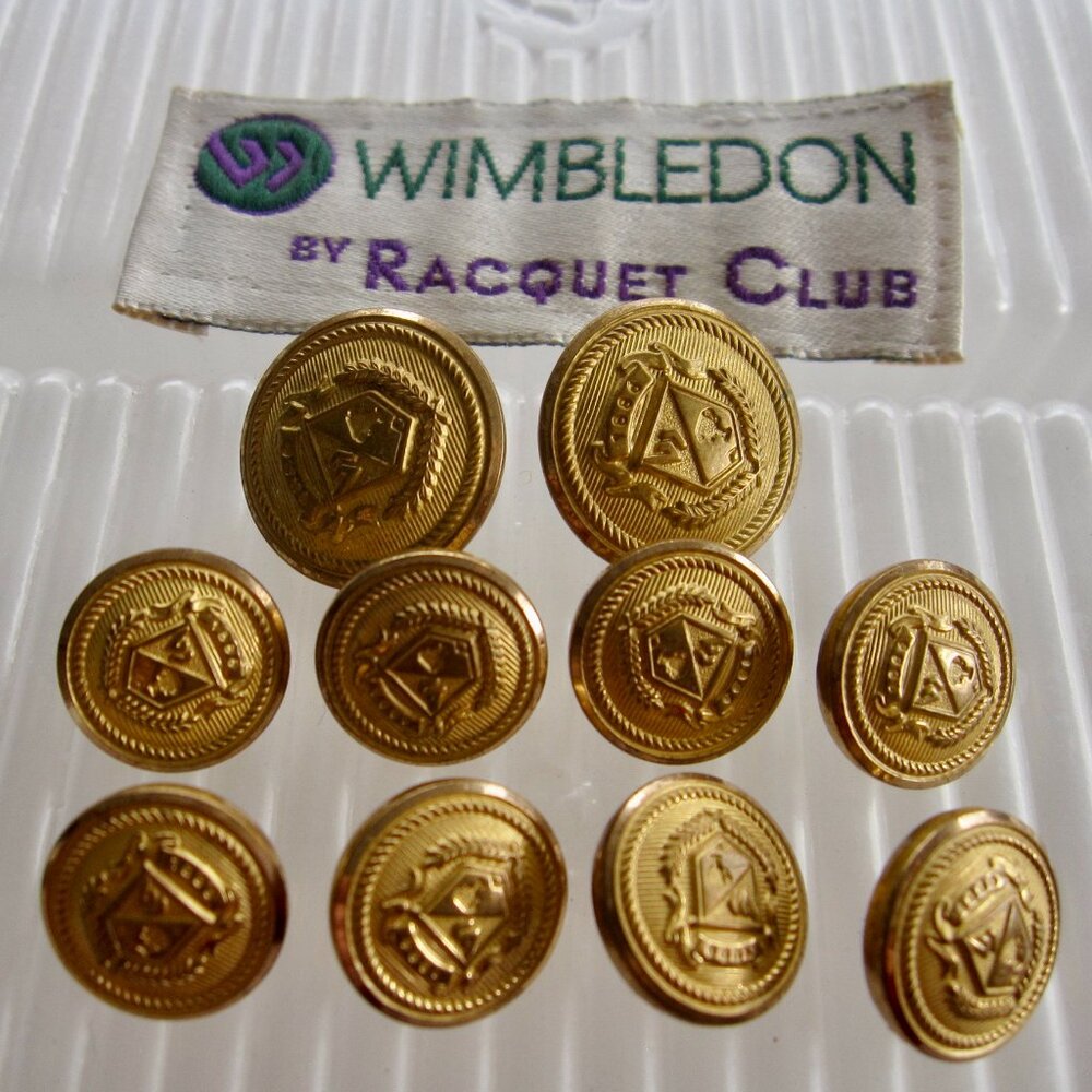 Wimbledon 10 Blazer Replacement Buttons Gold Tone W & Trophy Logo Waterbury USA
